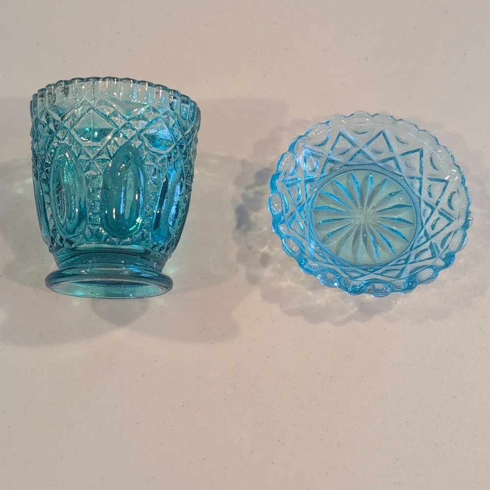 2 Pieces Vintage Blue Mid Century Glass.